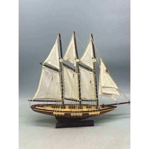sail ship wood figurine display boat collectable 14x13" brown white latter's REA - Picture 9 of 16